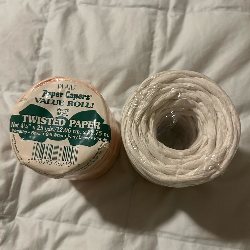 Plaid Twisted Paper Value Roll in Peach and White